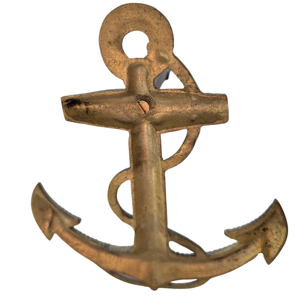 Vintage Large Cast Brass Anchor With Rope, Nautical Wall Mount. 7.5
